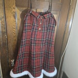 Plaid Red and Black Women's Skirt with Faux Fur Trim